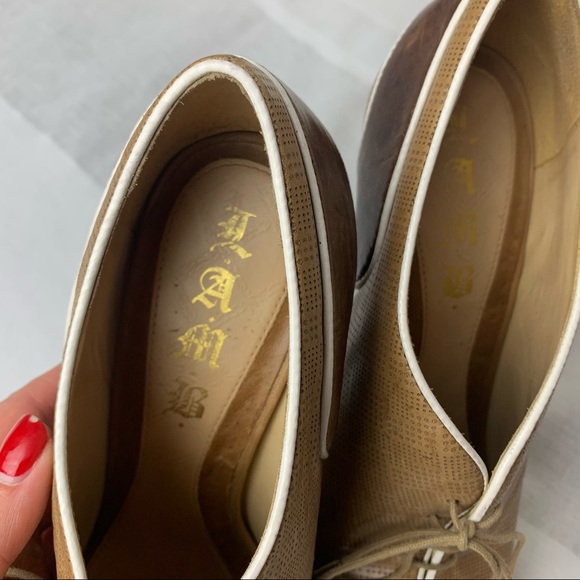 L.A.M.B. Peep Toe Lace Up Stiletto Booties Brown 8 - Picture 3 of 10